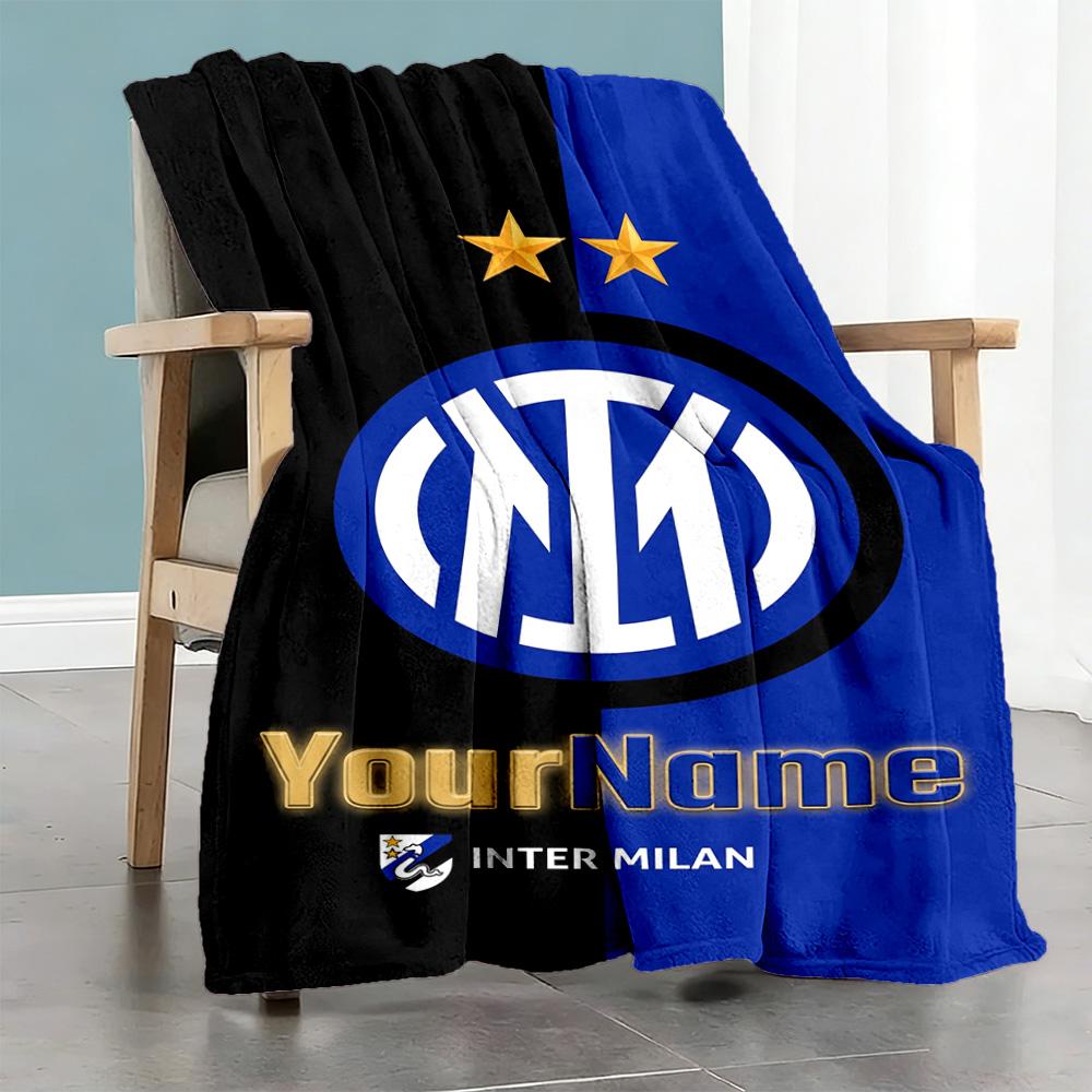 Плед Inter Milan с индивидуальным текстом Легкий плед с возможностью персонализации Удобный Отлично подходит для гостиной Дивана Кровати Пикников Всесезонное использование