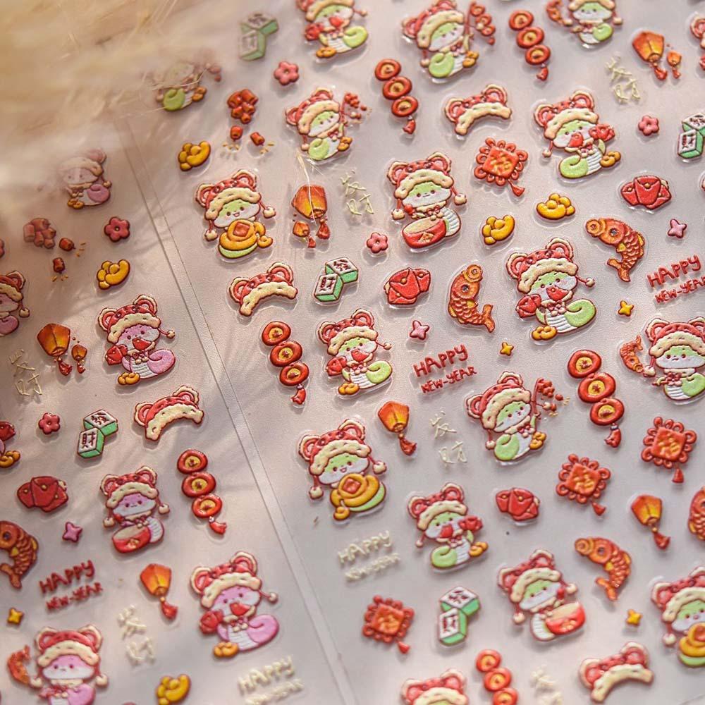 Пион Цветок Китайский Новый год Наклейка для ногтей Аксессуары для ногтей Змея Украшение для ногтей Вечеринка