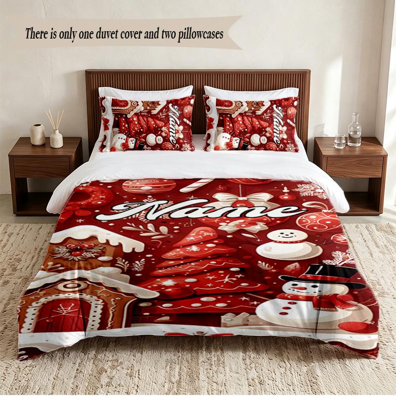 Christmas atmosphere Personalized Custom Name 3‑Piece Bedding Set Soft Duvet Cover Set For Bedroom Home Decor