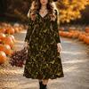 Halloween Women's Vintage Pattern Print Midi Dress A Line Dress Vacation Casual Daily Regular Fit  Long Sleeve V Neck Black  Spring Fall