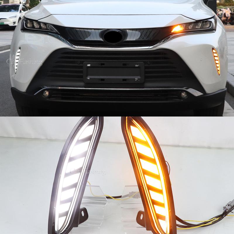 1 пара для Toyota Harrier Venza Автомобильная лампа ДХО Светодиодный дневной ходовой огонь Динамический желтый указатель поворота Реле