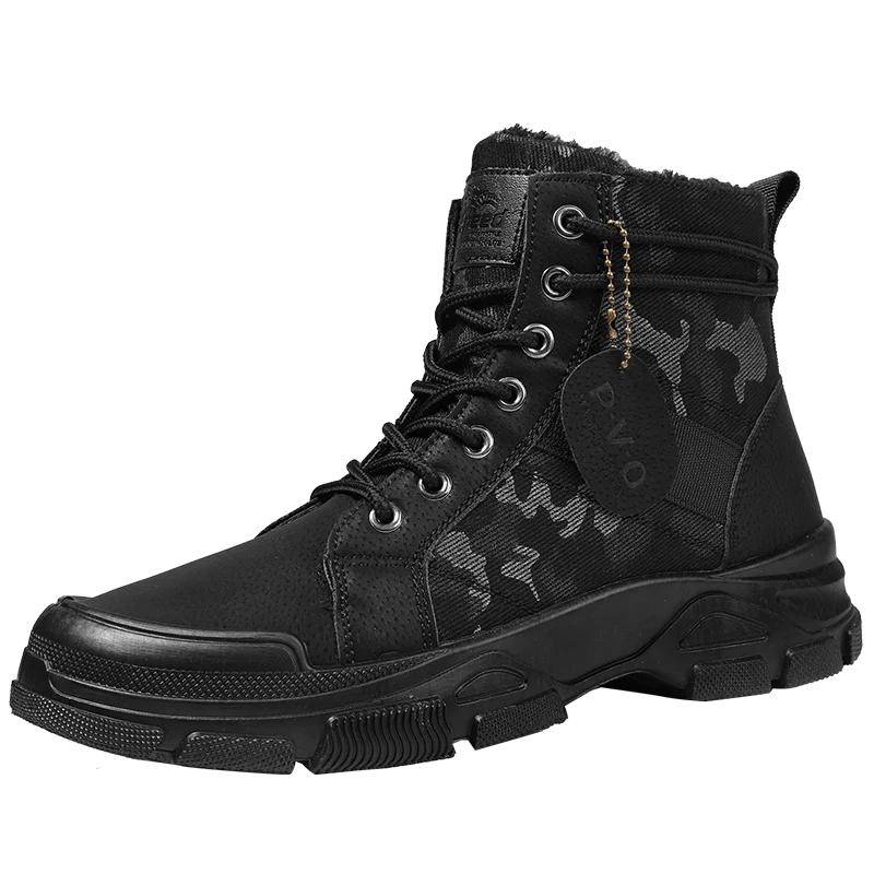 Winter New Men's Camouflage Boots Trendy Casual Retro Desert High Quality Plush Middle Top Motorcycle Outdoor Hiking Work Shoes