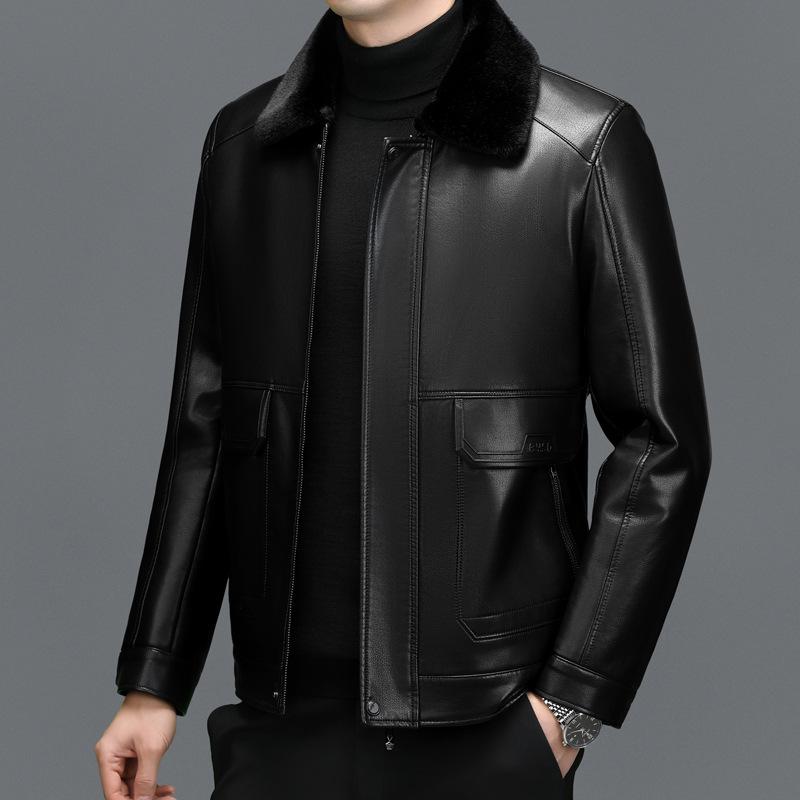 Куртка из натуральной кожи мужская с меховым воротником и встроенными лацканами, зимняя новая утолщенная овчинная куртка мужское пальто