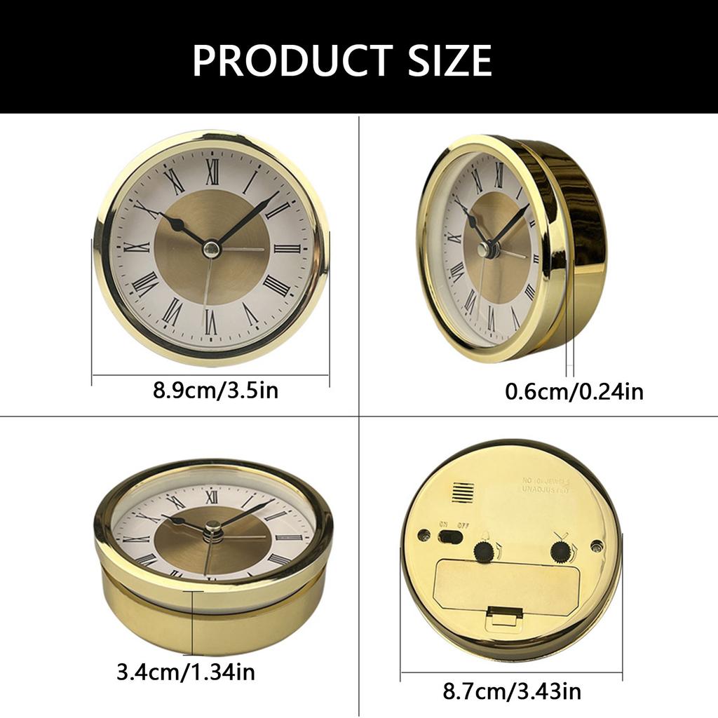 Elegant 3.5Inch Quartzs Alarm Clock Face Insert with Roman Numerals Clock Head Round Watch Insert for Craft Projects