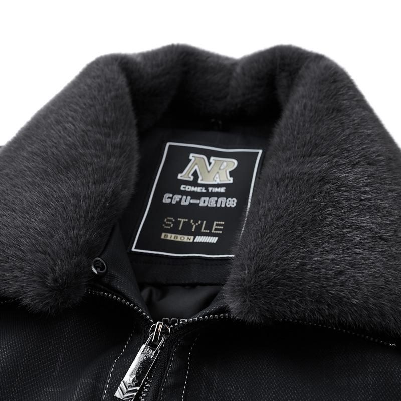 Пуховик из натуральной кожи, мужская куртка с короткими лацканами, утолщенный пуховик для папы, куртка из овчины среднего возраста