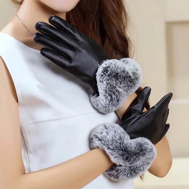 Women's Windproof Fleece-Lined Touchscreen Leather Gloves - Warm for Autumn & Winter, Ideal for Cycling & Driving