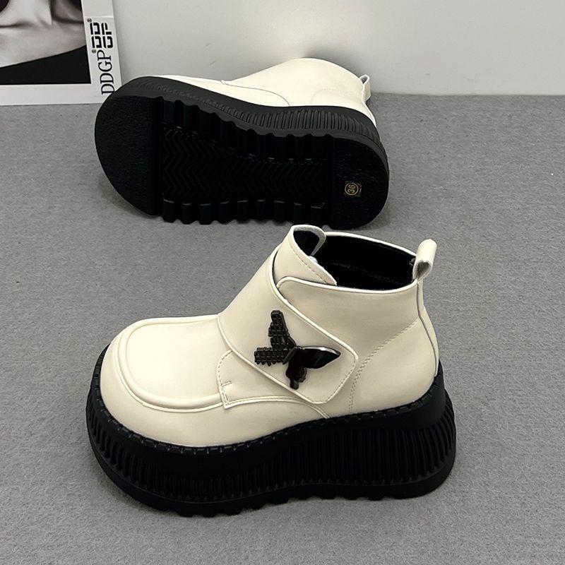 2025 весна новый британский стиль интернет знаменитости липучки мода короткие сапоги маленькие толстые подошвы увеличивающие рост сапоги Martin женские