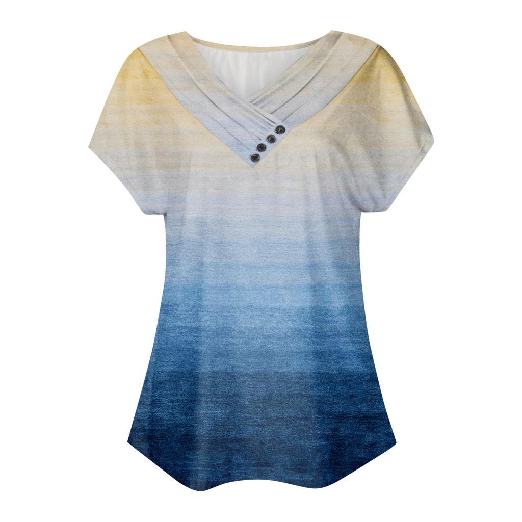Summer Tops For Women Pattern For Women V-Neck Short Sleeve Comfy Womens Tops Oversized Tshirts