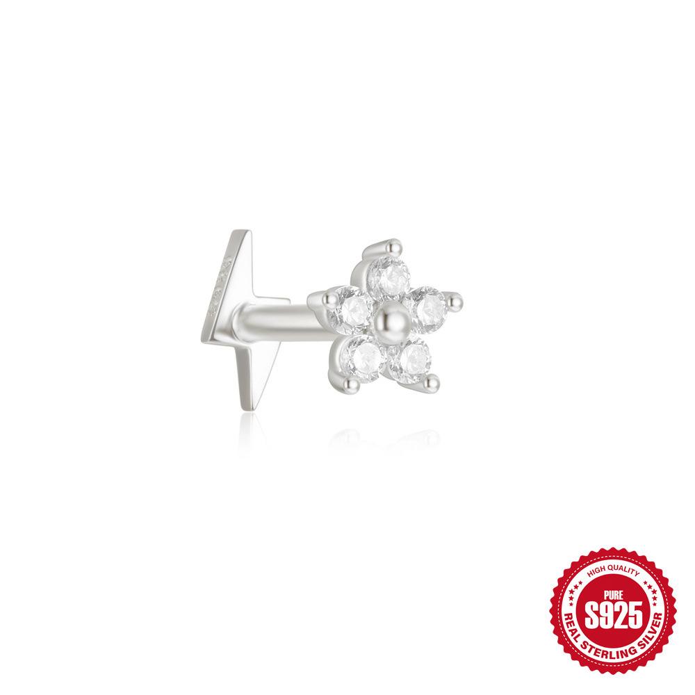 Серьги-пирсинг из стерлингового серебра S925, спиральные, для хряща, 16G, с цветком «кошачий глаз», бриллиантовой короной, двойные, двухсторонние, можно носить в несколько рядов