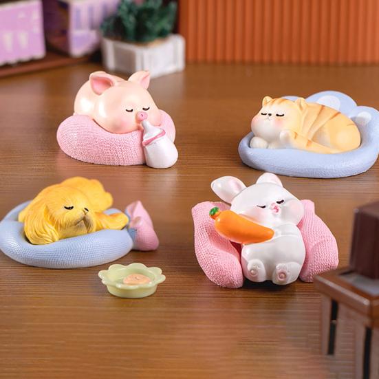 Sleeping Animal Ornament Mini Adorable Cat Dog Pig Rabbit Desktop Decoration for Micro-Landscapes Cars