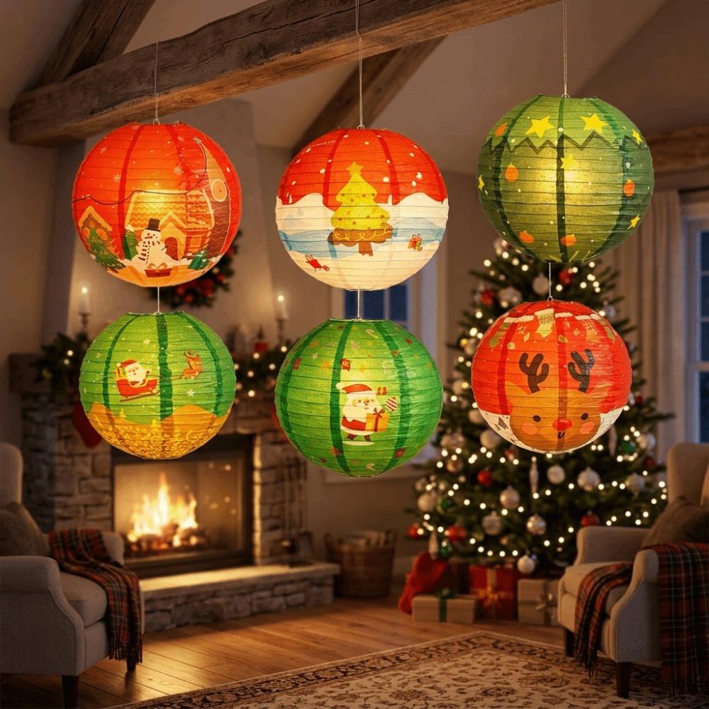 Santa Claus Christmas Hanging Ornaments DIY Folding Lantern Ball Christmas Paper Lantern Xmas