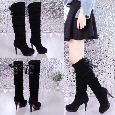 Осень-зима 2025 новые корейские ботфорты для женщин выше колена на высоком каблуке бархатные эластичные универсальные и стройнящие ботинки для женщин