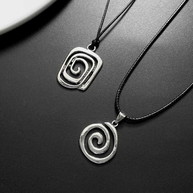 Vintage Spiral Vortex Pendant Hand-Woven Leather Rope Necklace For Women Unisex Boho Swirl Choker Necklace Jewelry