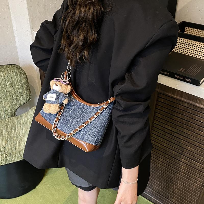 Нишевый дизайн ретро джинсовая сумка-ведро под мышкой женская новая контрастная цветная сумка через плечо мессенджер тренд