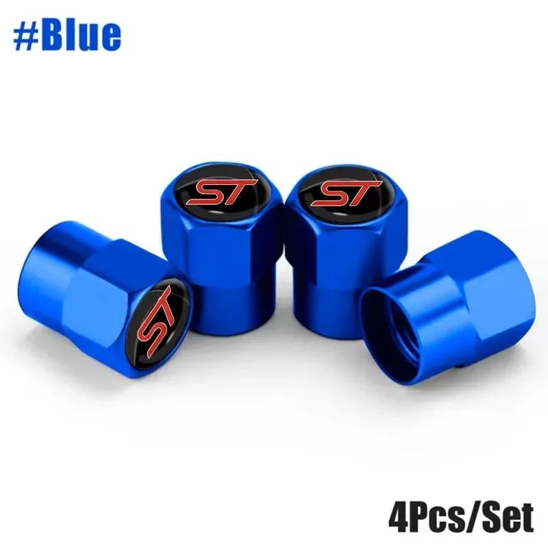 4Pcs/Set ST Emblem Car Wheel Tire Valve Caps Covers Accessories For Ford Focus Kuga Mondeo Transit EcoSport Tierra Explorer
