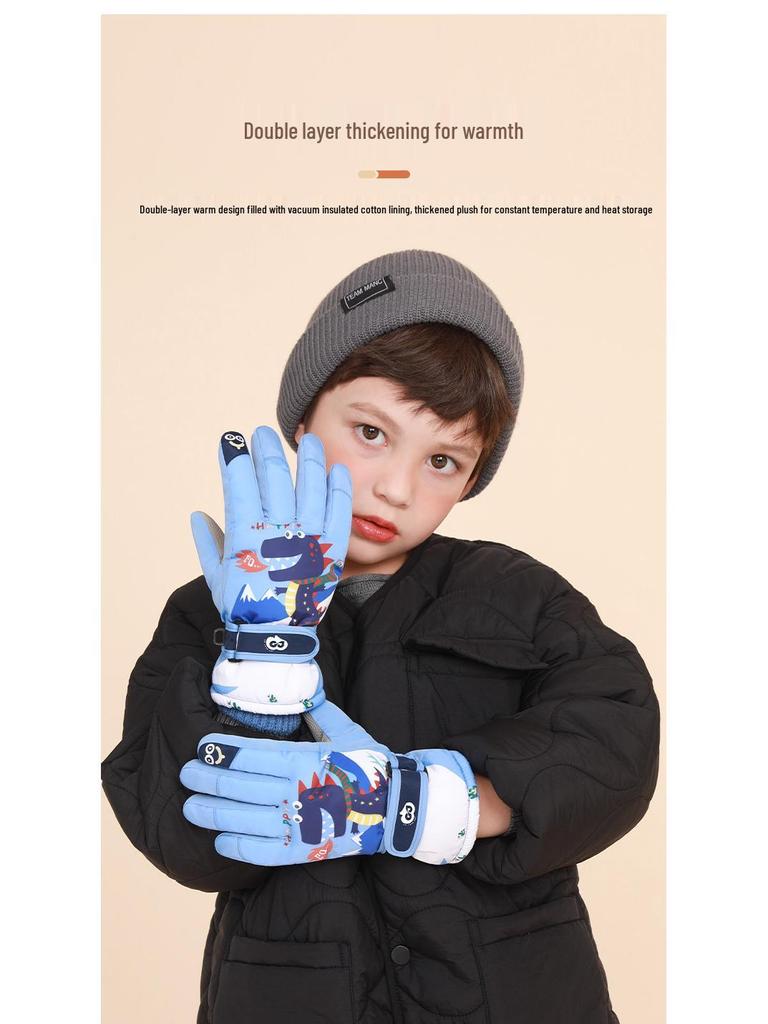 Kids' Waterproof Ski Gloves - Fleece Lined, Thickened Cotton for Winter Play
