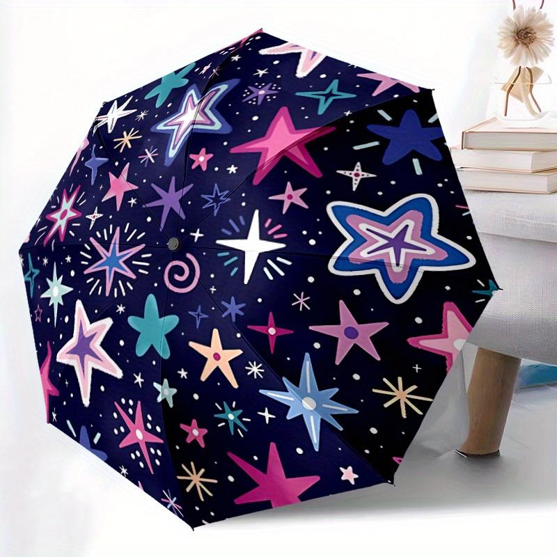 1pc Starry Night Fabric Automatic Umbrella - 8-Rib Foldable Design, Outdoor Adventures, and Family Celebrations yy250829078