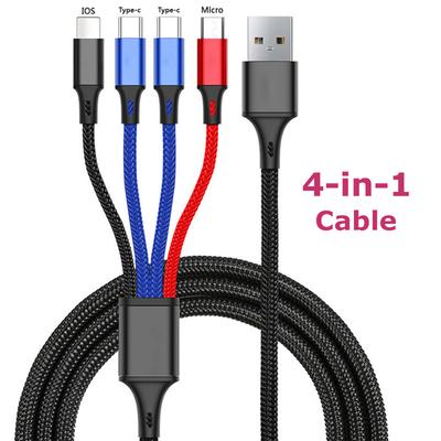 4 в 1 многофункциональный зарядный кабель для iPhone 14 13 12 15Pro Max Mini 3 в 1 Micro USB Type C кабель для быстрой зарядки для Android iPhone Huawei