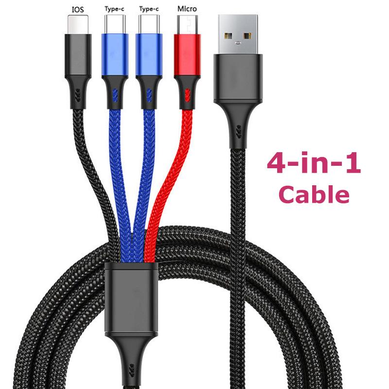 4 в 1 многофункциональный зарядный кабель для iPhone 14 13 12 15Pro Max Mini 3 в 1 Micro USB Type C кабель для быстрой зарядки для Android iPhone Huawei