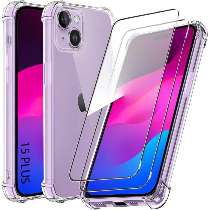 Coque - BOOLING - pour iPhone 15 Plus - Protection Silicone Antichoc - Transparent - 2 Verres Trempés