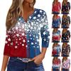 Women's T Shirt Tee Independence Day Printed Button  3/4 Sleeve Tunic Daily Weekend Fashion Basic V- Neck Regular Top