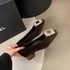 Fashion 2024 Autumn New Square Toe Thick Heel Fashion Rhinestone Women's Single Shoes Ladies Shallow Mouth Mary Jane Shoes Female Pumps