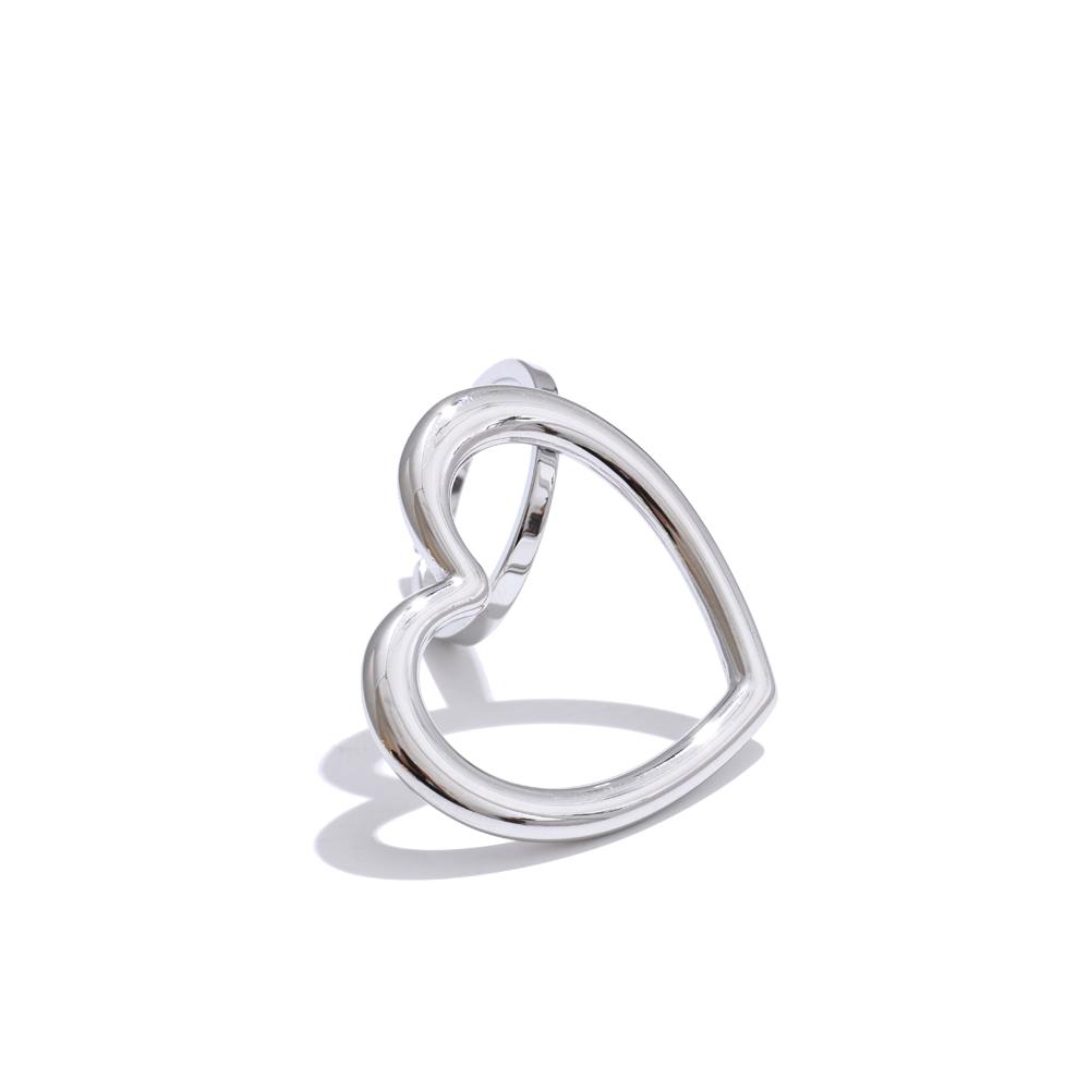Yhpup Minimalist Stainless Steel Heart Geometric Hollow Ring Smooth Metal Creative Charm Finger Jewelry Bijoux Femme