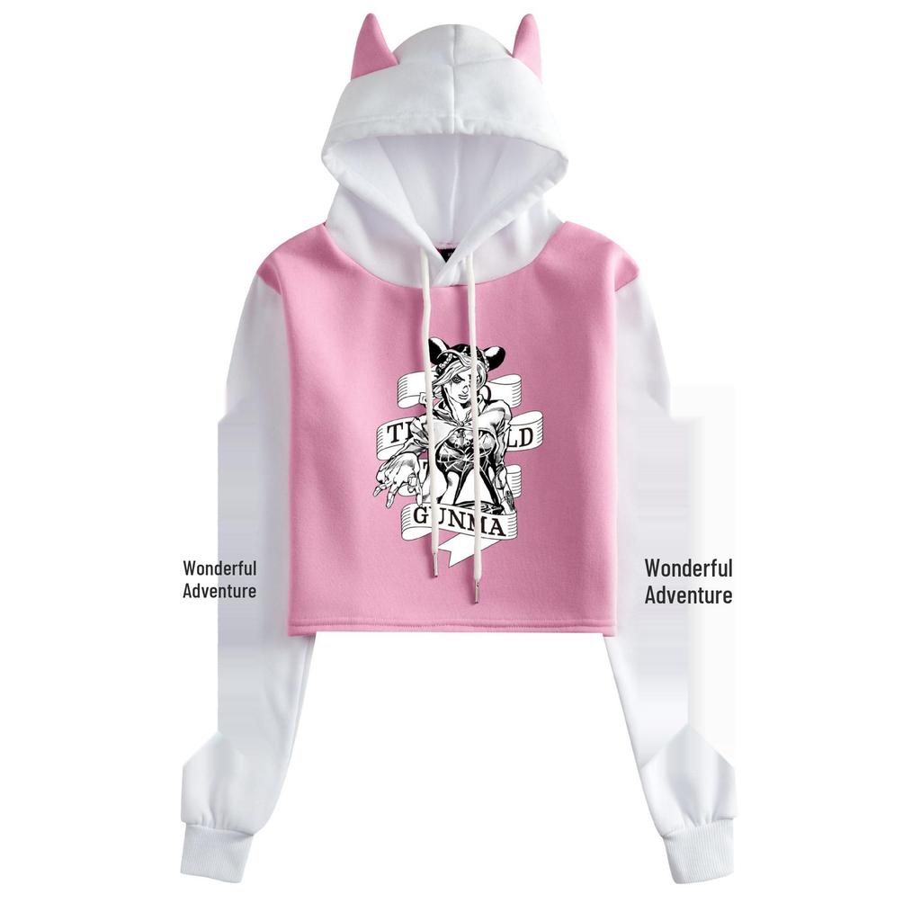 JOJO's Bizarre Adventure Cat Ear Color Block Hoodie - Women’s Anime Loose Jacket for Spring/Autumn