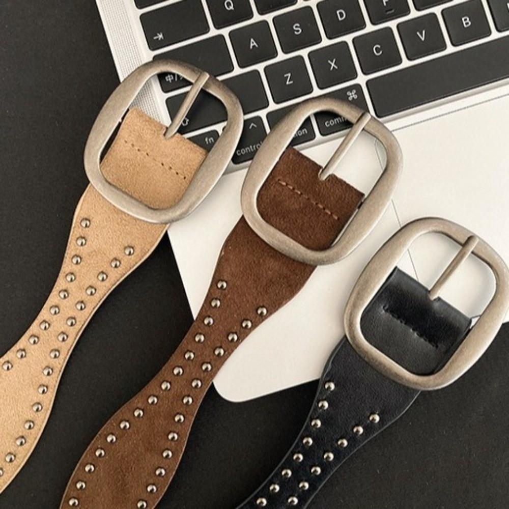 Metal Stud Waist Belt Retro Vintage Belt Ins Style Double-Row Rivet Belt Shopping