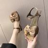 Fashion Women's Sandals Summer New Low Heel Square Head Bow Buckle Sandals Fashion Comfortable Sweet Stiletto Slippers