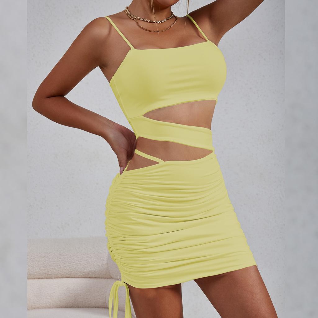 Updated Summer Womens Clothing Sexy Suspender Hollow Pleated Dress