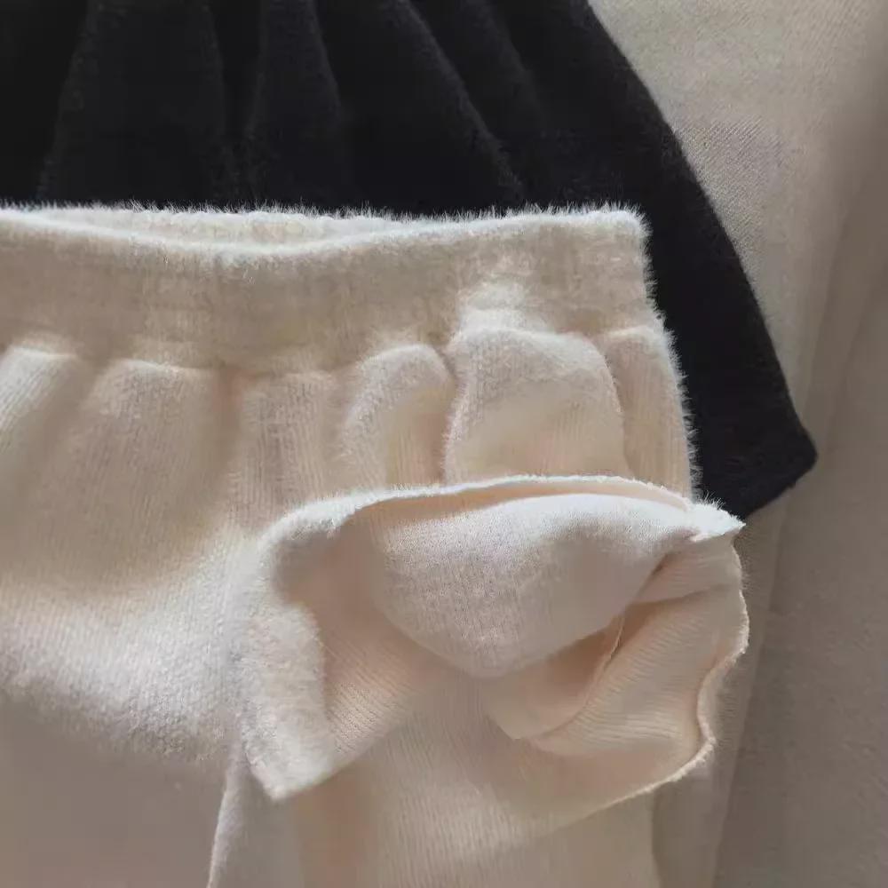 Женские широкие брюки из норкового бархата с высокой талией на осень/зиму