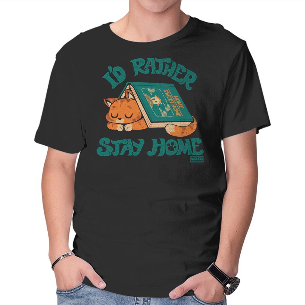 Unisex Crew Neck T-Shirt Rather Stay Home Graphic Short Sleeve Casual Tee