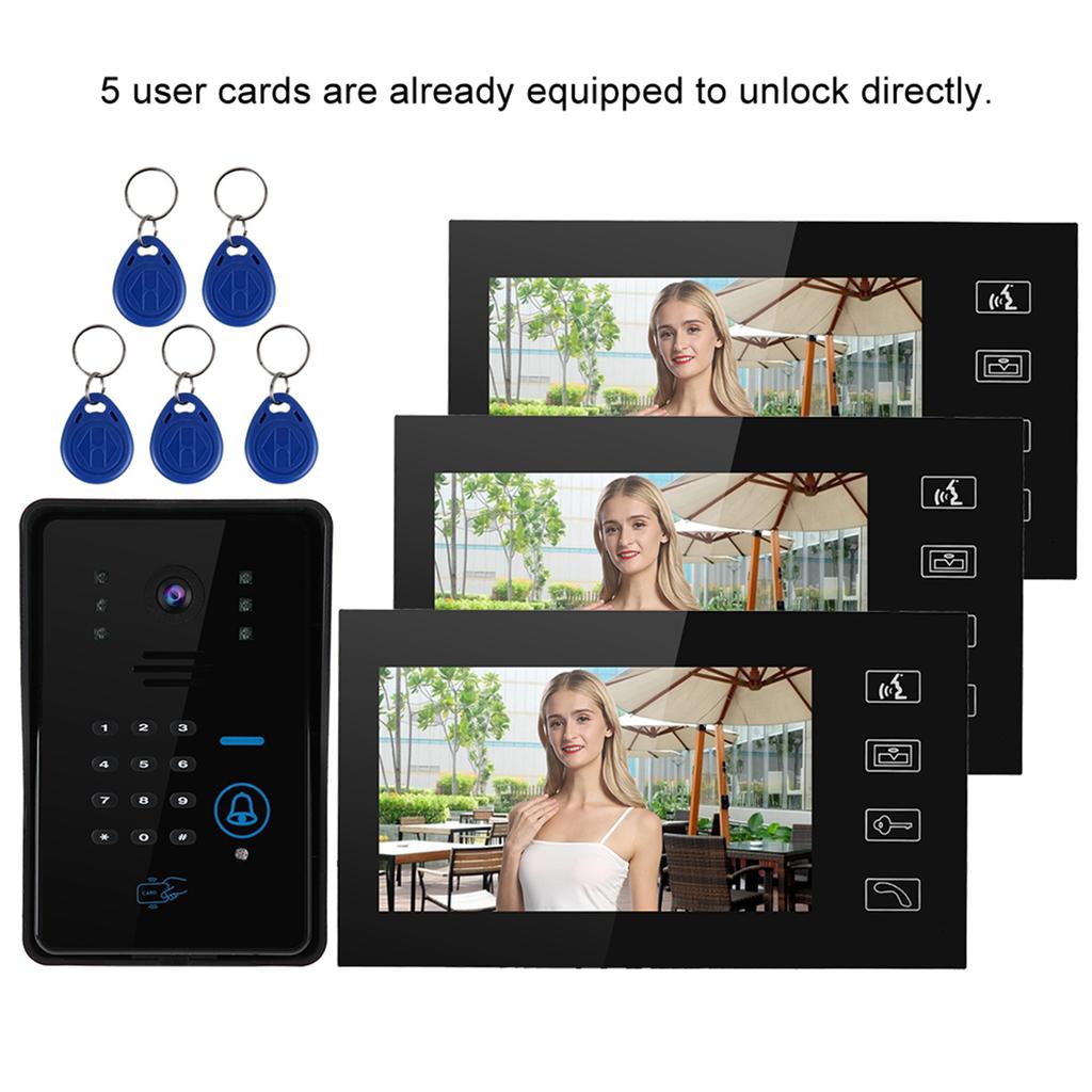 7inches Wired Video Doorbell Intercom System Card Password Remote Control