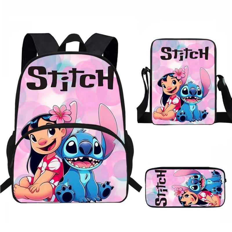 Stitch Kids School Backpack Set Elementary Students Oxford Fabric Ergonomic Design Printed Cartoon 3-Piece Bundle