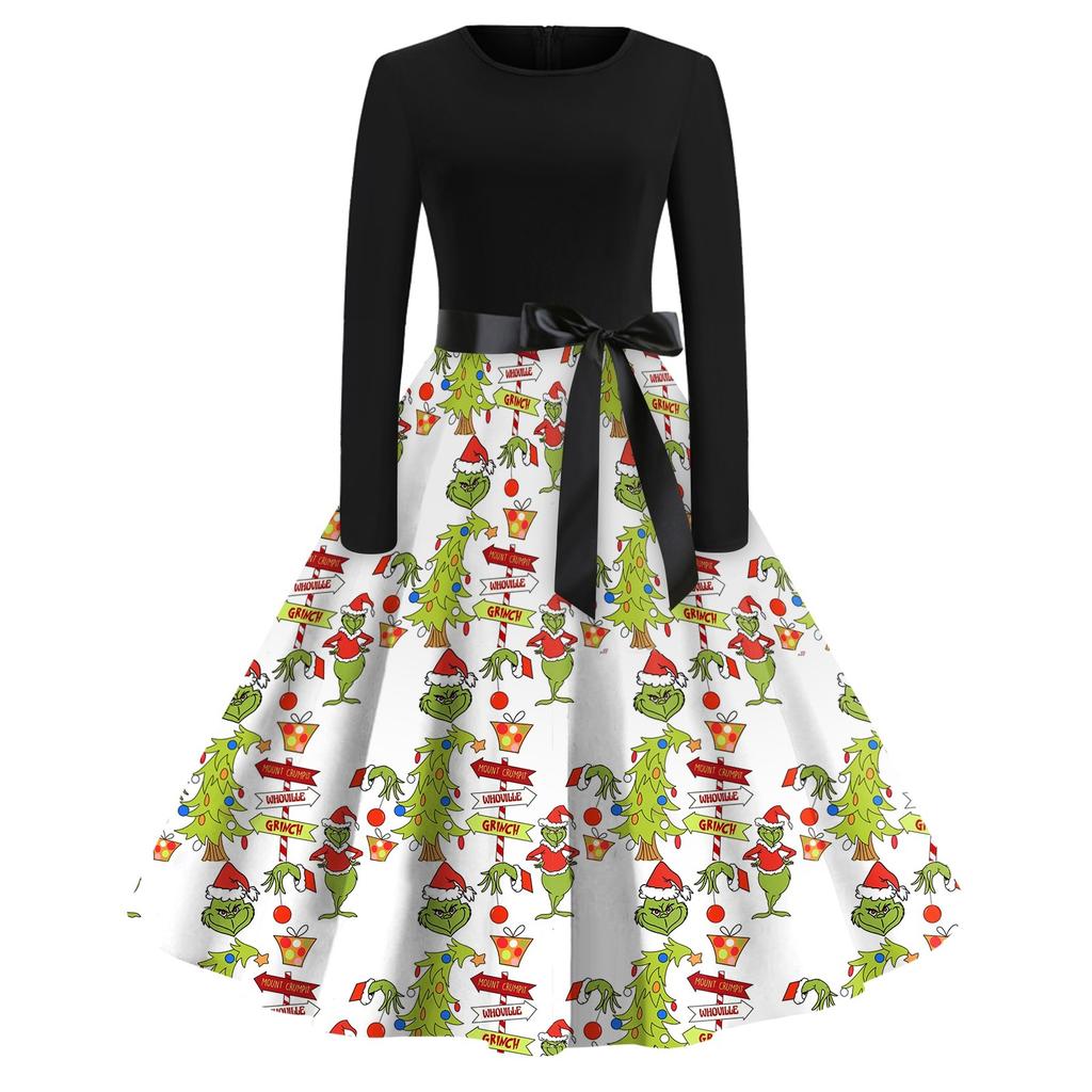 Женское повседневное рождественское платье с круглым вырезом и широкими рукавами, облегающее платье
