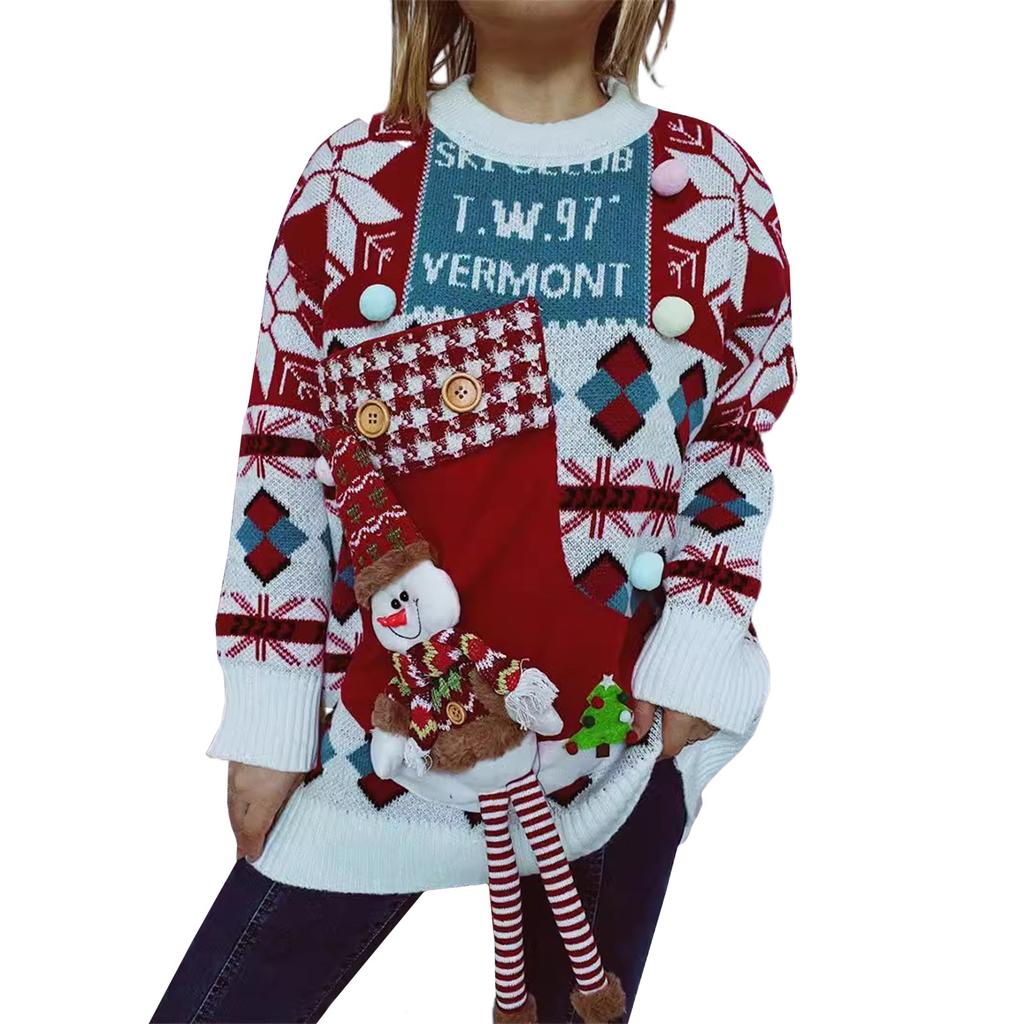 Women's Fashion Fall And Winter Christmas Loose Round Neck Pullover Knitted Sweater