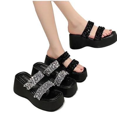 Летние сандалии из блестящей кожи, кроссовки на высокой платформе, дышащие повседневные тапочки, туфли на каблуке 8 см, тапочки на танкетке zhuoya3236