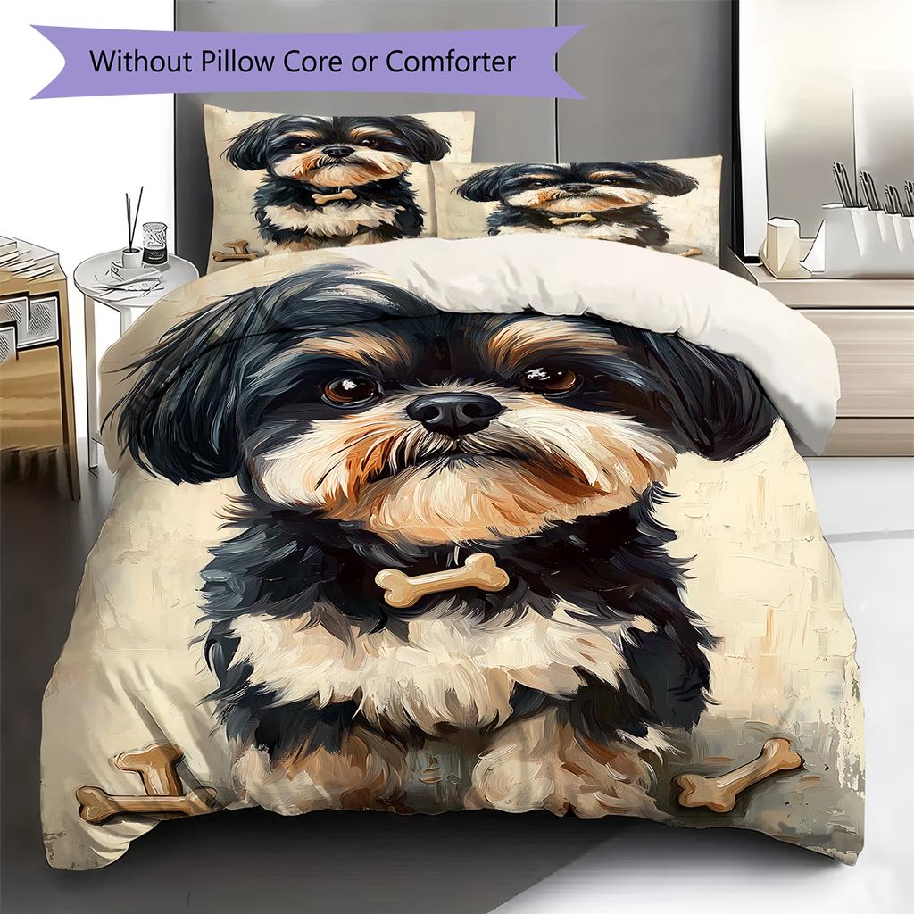 Dog&Bone Pattern Bedding Quilt Set Quilt Cover Pillowcase Home Decoration Birthday Gift (1 * duvet cover + 2 * pillowcase, without core)