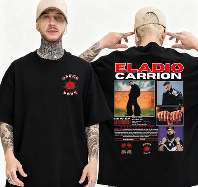 Летняя футболка рэпера Eladio Carion 2025 Мужская модная хлопковая рубашка Готическая Супербольшая с круглым вырезом с коротким рукавом Уличный стиль
