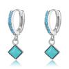 Серьги женские из стерлингового серебра S925, ромбовидные, с бирюзой