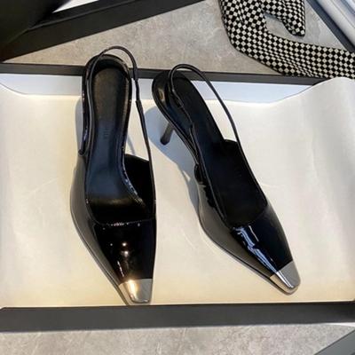 Модные металлические босоножки на шпильке с квадратным носком, летние новые туфли-лодочки из лакированной кожи с одним ремешком, противоскользящие, износостойкие, на высоком каблуке, женские