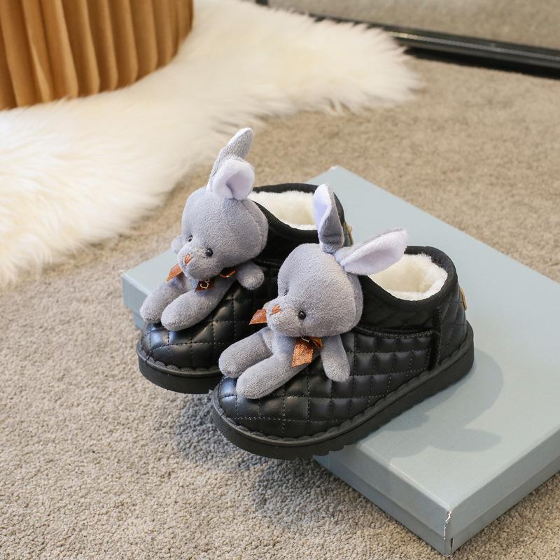 Детские зимние сапоги с изображением кролика из мультфильма, женские зимние новые ботильоны для мальчиков и девочек с утолщенной шерстью из хлопка для детей