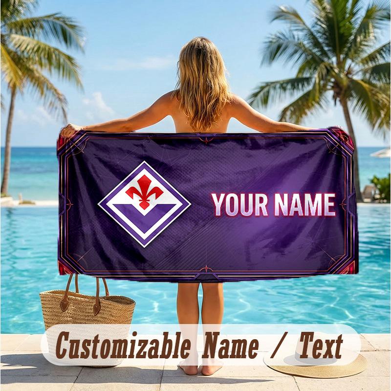 Custom Text Beach Towel, Soft Absorbent Swimming Multi-use TowelFiorentina FC