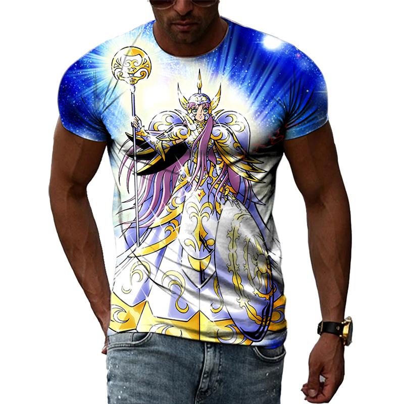 Золотая тема аниме Saint Seiya Крутая 3D-печать фотографий Эстетическая личность Мужская и женская футболка с круглым вырезом и короткими рукавами