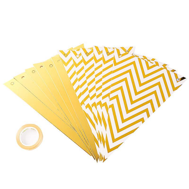 Triangle Bunting Flags with Metallic Accents Vintage Chevron Patterns Waterproof for Birthday Beach Pool Party Decor