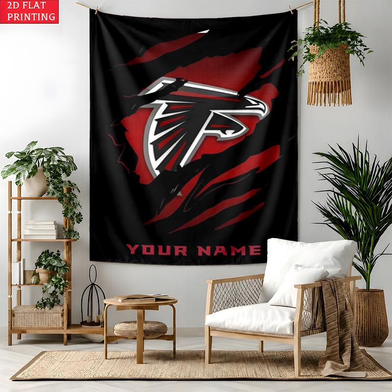 Atlanta Falcons Custom Name Tapestry Personalized Wall Art Hanging Bohemian Home Decor for Bedroom Dorm Living Room