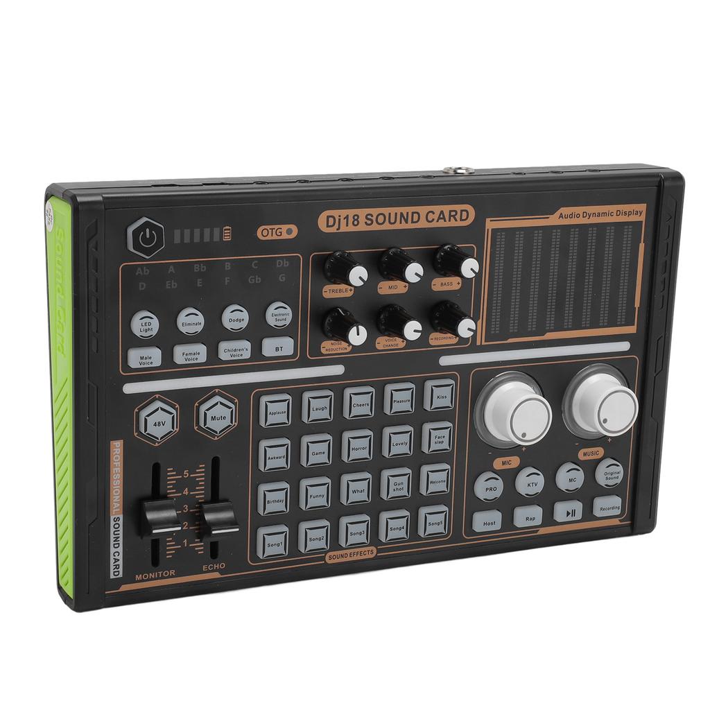 Звуковой микшер Мульти звуковые эффекты Шумоподавление Цветные огни DJ18 Bluetooth Звуковая карта для живого звука для 48V конденсаторного