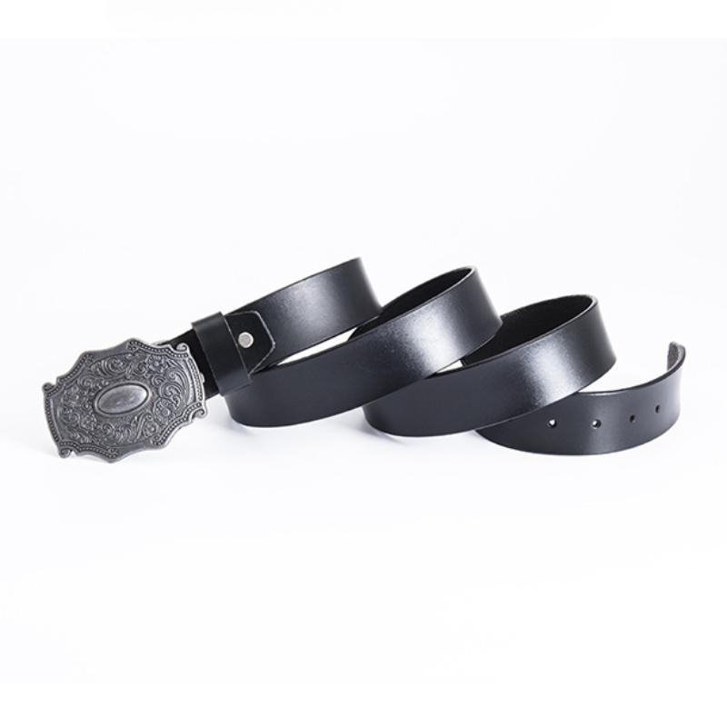 Adult Engraved Fashion Retro Belt Gentleman Waist Accessories Black Cowhide Belt Period Props