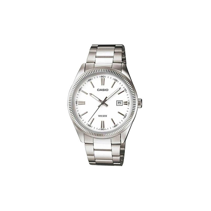 Casio Серия ENTICER Business Casual Классические стрелки Кварцевый механизм Ремешок из нержавеющей стали Японские и корейские часы Мужские часы Белый MTP-1302D-7A1